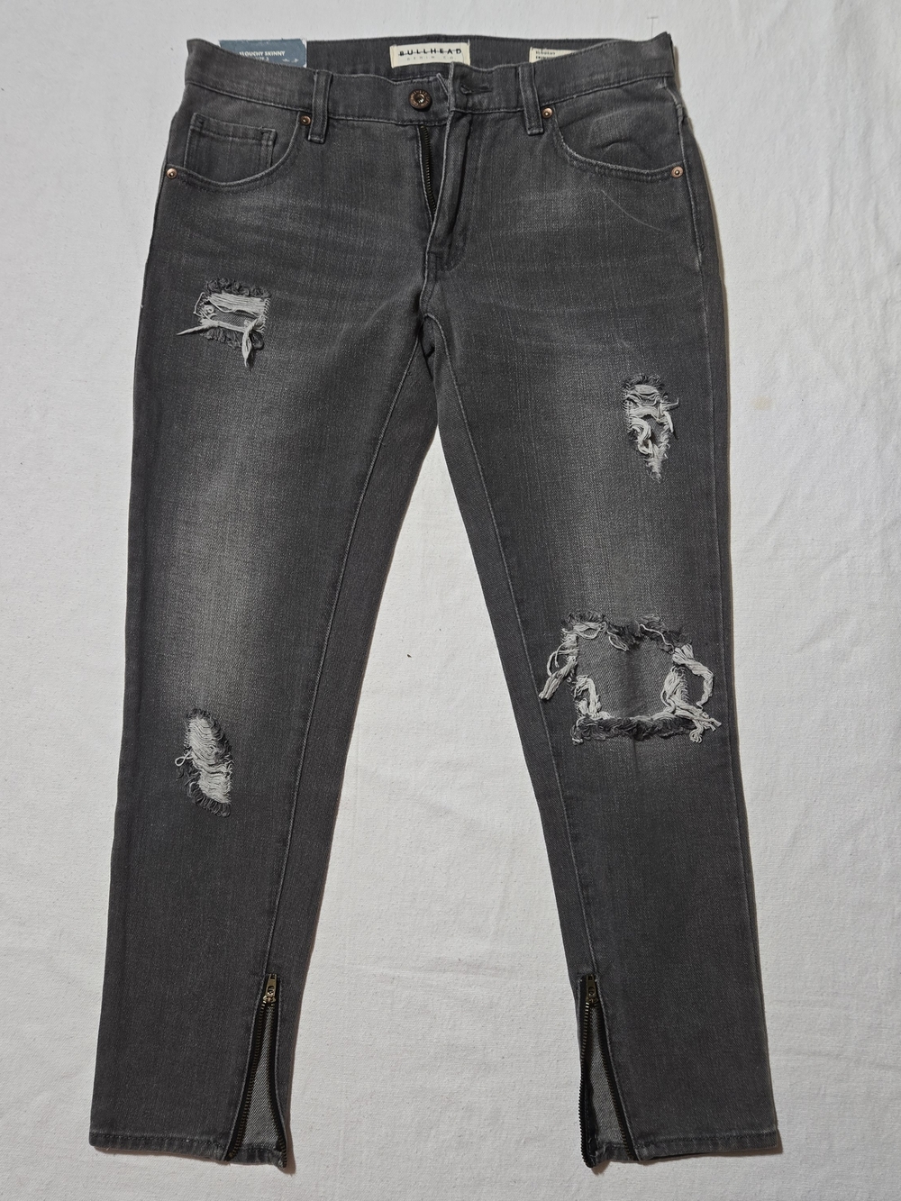 Bullhead Charcoal Distressed Ankle Zip Women's Jeans